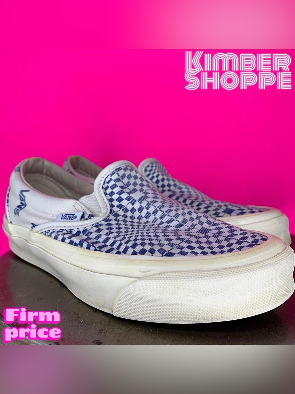 Vans Optical Check Blue White Canvas Slip-On Sneaker US 7.5 UK 5